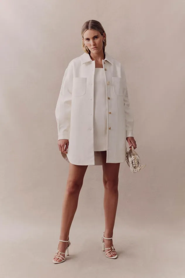 Aje Flourisher Braided Shirt Ivory Women Leather
