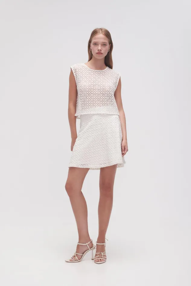 Aje Freya Diamond Pearl Shell Top Ivory Women Tops