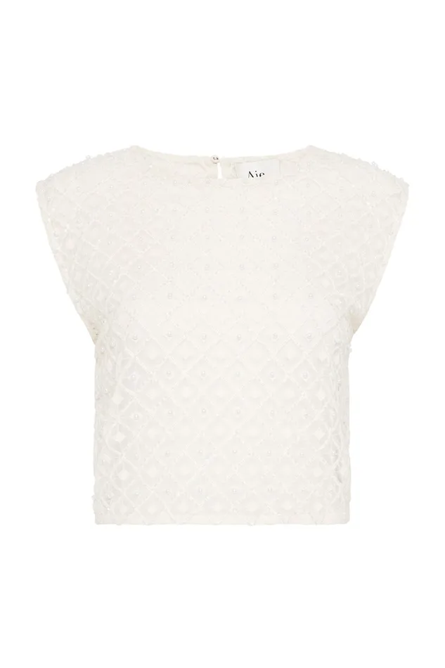 Aje Freya Diamond Pearl Shell Top Ivory Women Tops