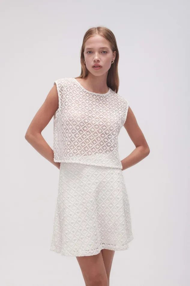 Aje Freya Diamond Pearl Shell Top Ivory Women Tops