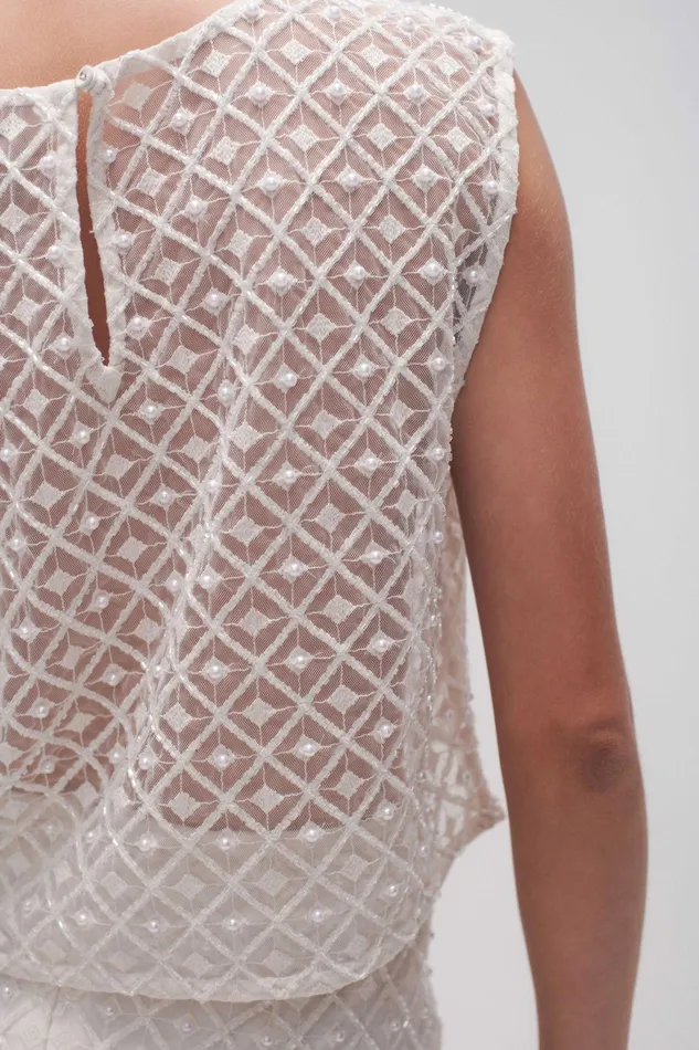 Aje Freya Diamond Pearl Shell Top Ivory Women Tops