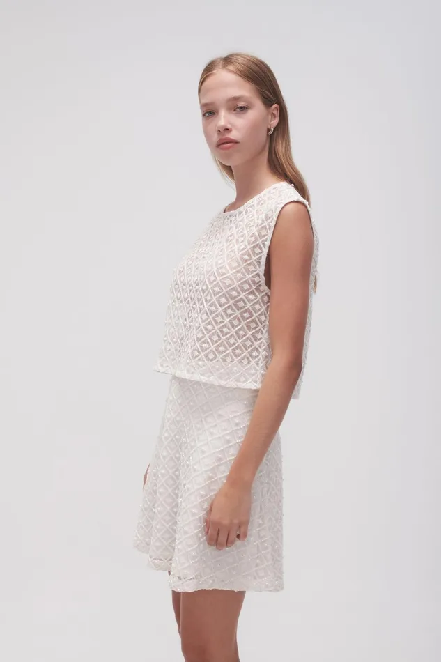 Aje Freya Diamond Pearl Shell Top Ivory Women Tops