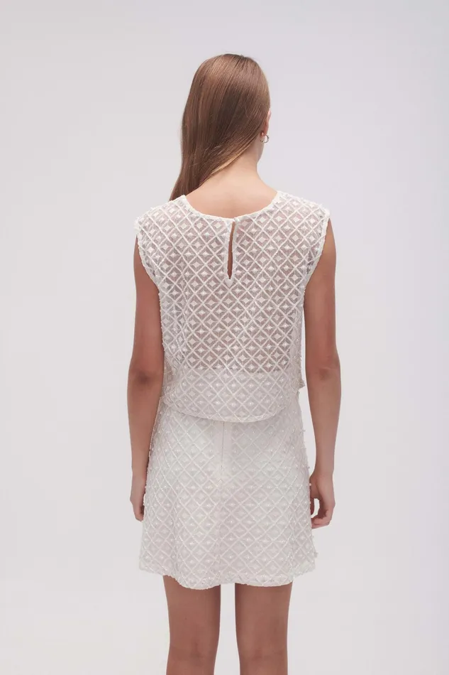 Aje Freya Diamond Pearl Shell Top Ivory Women Tops