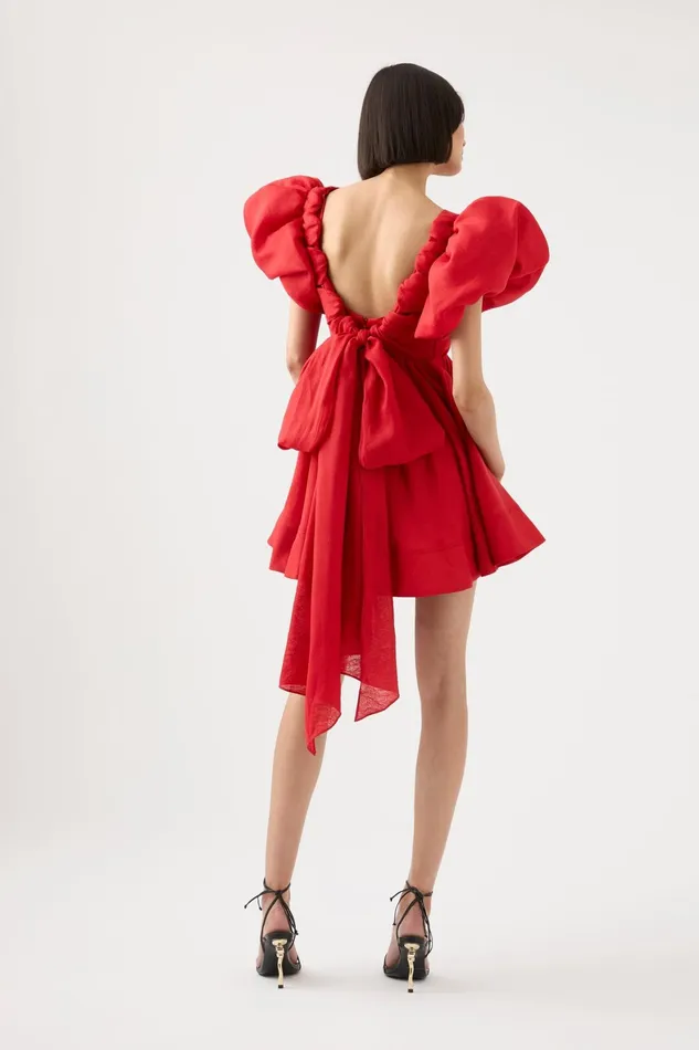 Aje Gretta Bow Back Mini Dress Scarlet Red Women Dresses