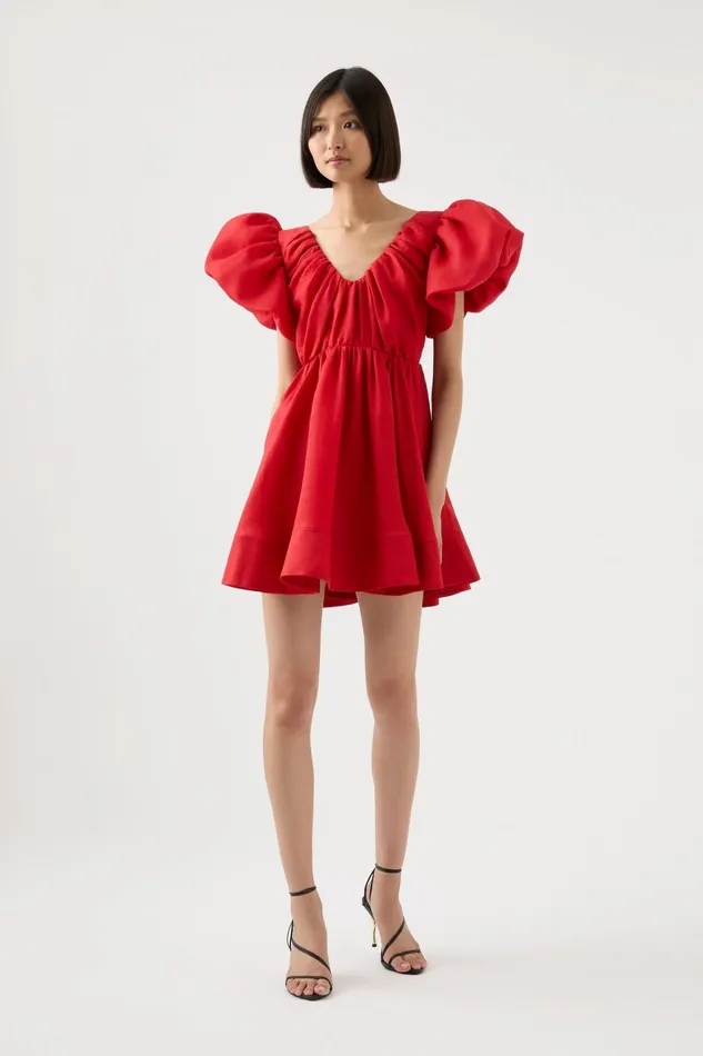 Aje Gretta Bow Back Mini Dress Scarlet Red Women Dresses
