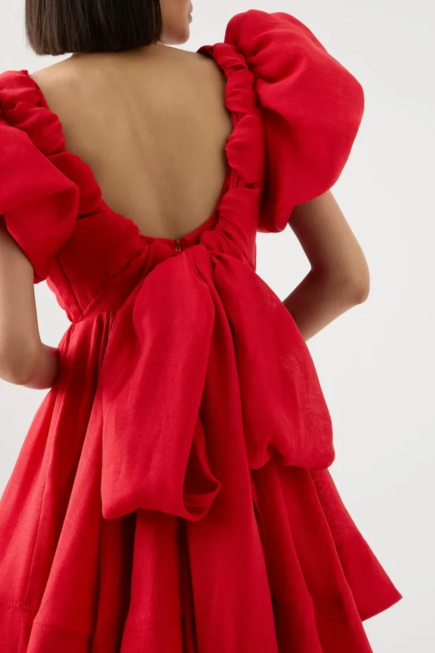Aje Gretta Bow Back Mini Dress Scarlet Red Women Dresses