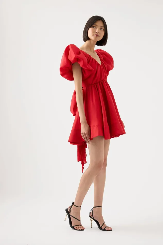 Aje Gretta Bow Back Mini Dress Scarlet Red Women Dresses