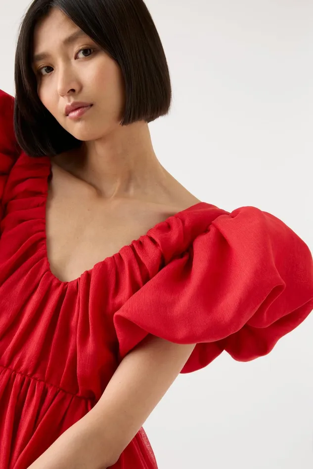 Aje Gretta Bow Back Mini Dress Scarlet Red Women Dresses