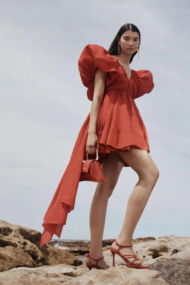 Aje Gretta Bow Back Mini Dress Scarlet Red Women Dresses