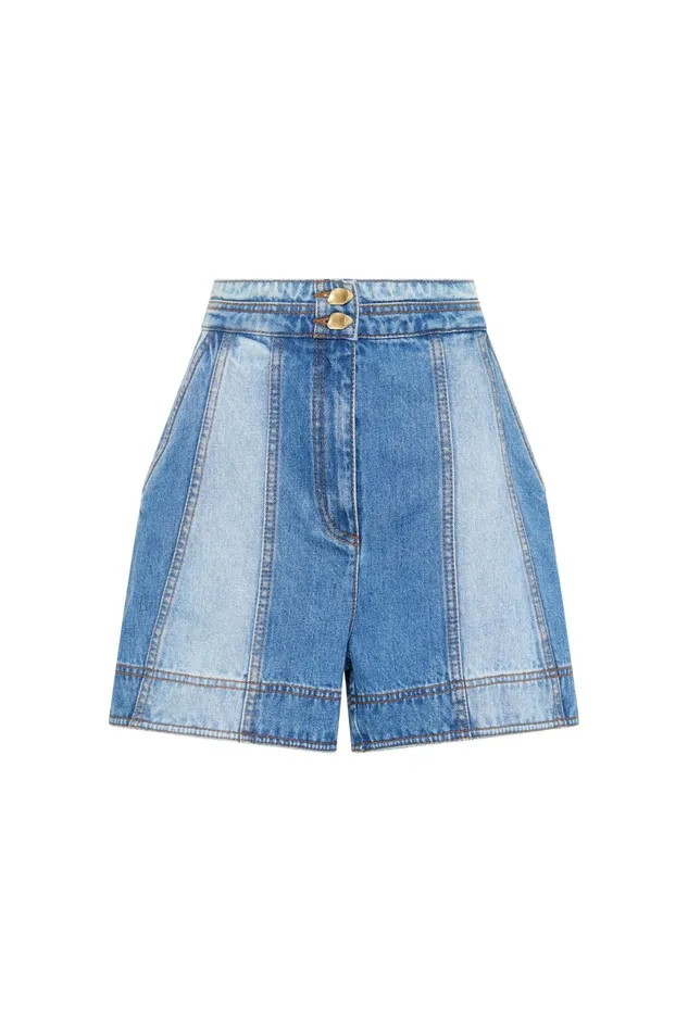 Aje Ines Panelled Denim Shorts Twin Tone Indigo Women Shorts