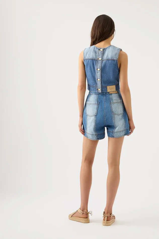 Aje Ines Panelled Denim Shorts Twin Tone Indigo Women Shorts