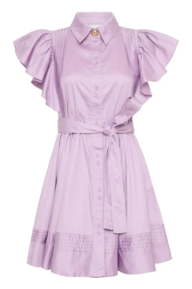 Aje Kindred Frill Mini Dress Lilac Women Dresses