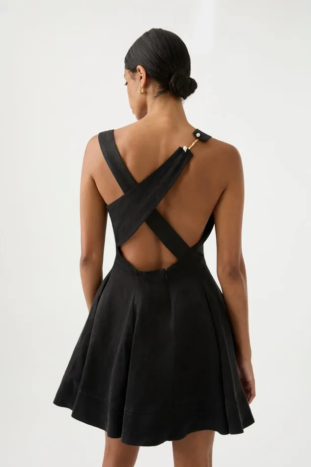 Aje Liberty Asymmetric Mini Dress Black Women Dresses