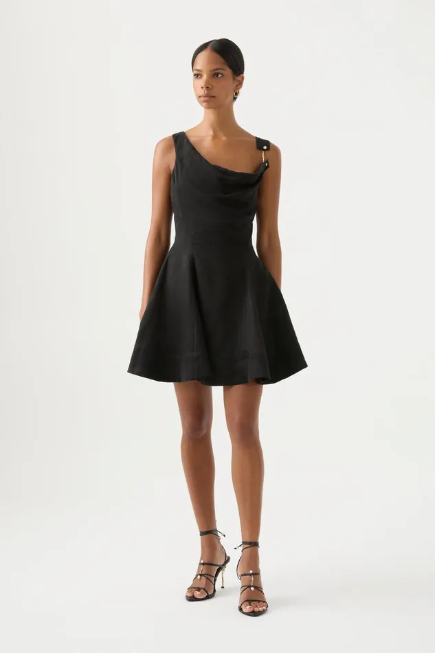 Aje Liberty Asymmetric Mini Dress Black Women Dresses