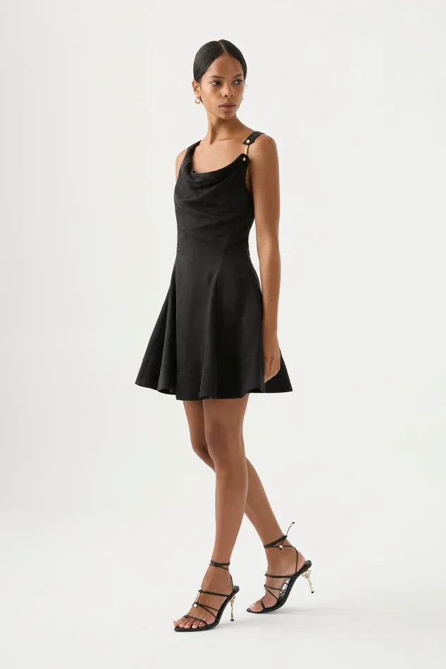 Aje Liberty Asymmetric Mini Dress Black Women Dresses