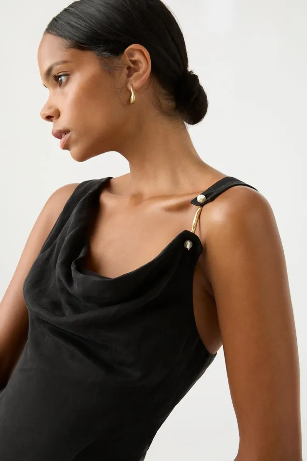 Aje Liberty Asymmetric Mini Dress Black Women Dresses