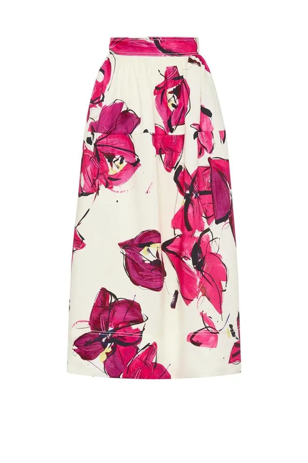 Aje Lottie Gathered Midi Skirt Falling Florals Women Skirts