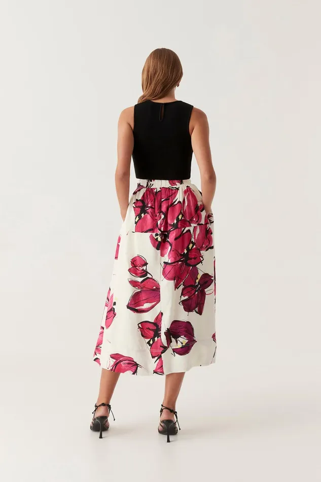 Aje Lottie Gathered Midi Skirt Falling Florals Women Skirts