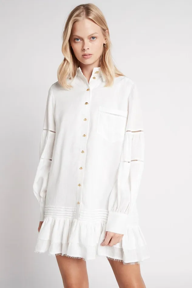 Aje Lotus Shirt Dress Ivory Women Dresses