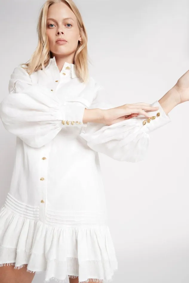 Aje Lotus Shirt Dress Ivory Women Dresses