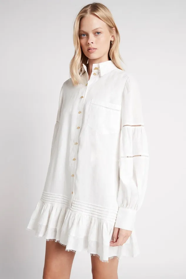 Aje Lotus Shirt Dress Ivory Women Dresses