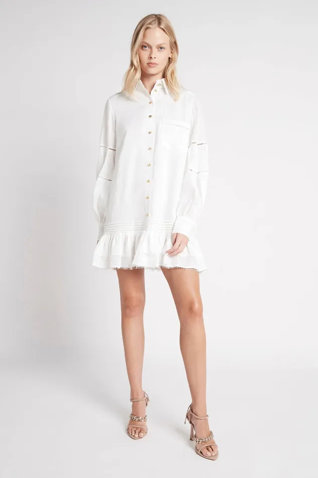 Aje Lotus Shirt Dress Ivory Women Dresses