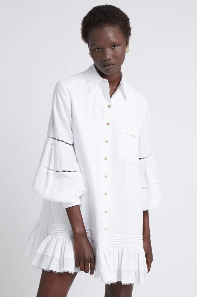 Aje Lotus Shirt Dress Ivory Women Dresses