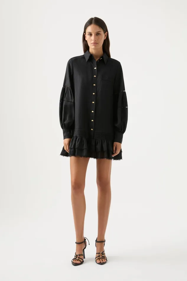 Aje Lotus Shirt Mini Dress Black Women Dresses