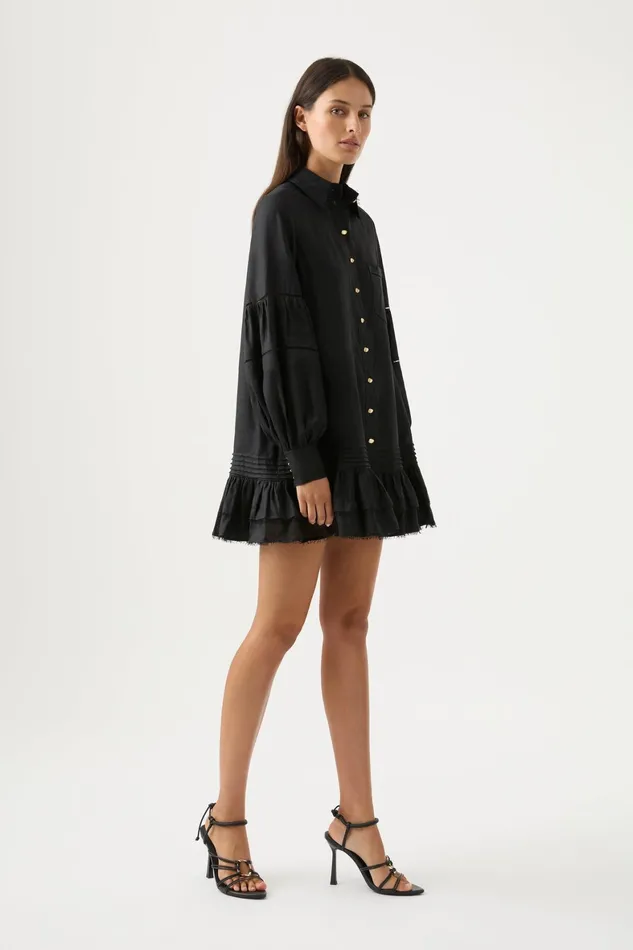 Aje Lotus Shirt Mini Dress Black Women Dresses