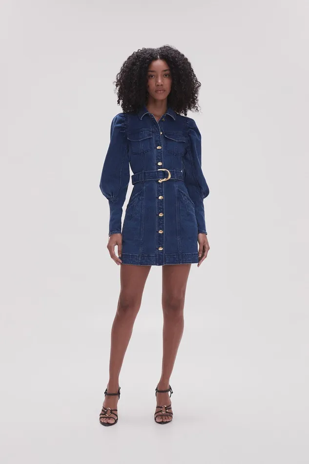 Aje May Denim Long Sleeve Dress Dark Indigo Women Dresses