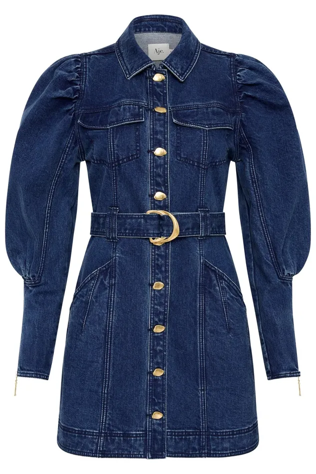 Aje May Denim Long Sleeve Dress Dark Indigo Women Dresses