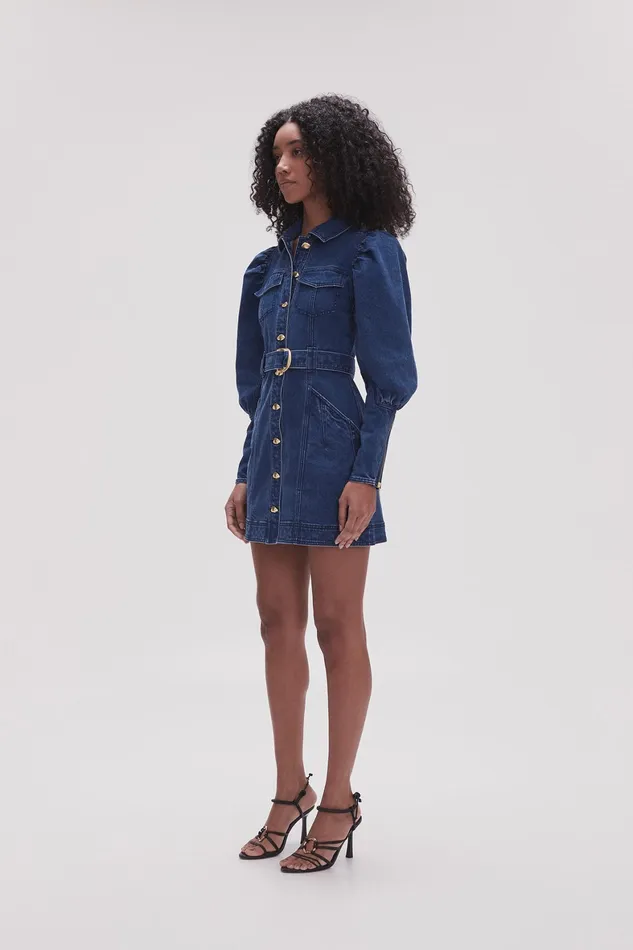 Aje May Denim Long Sleeve Dress Dark Indigo Women Dresses