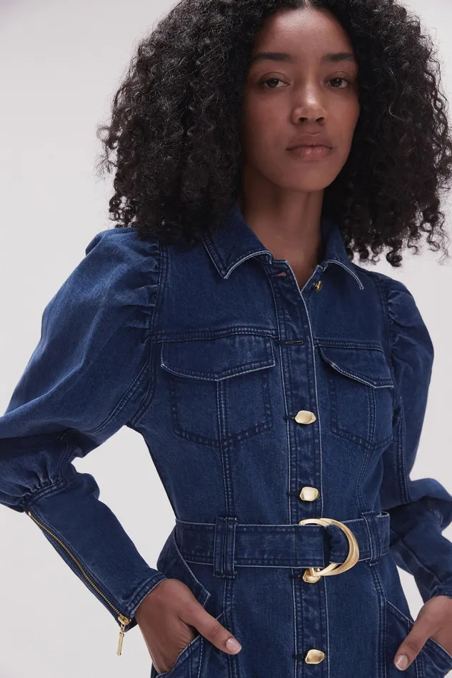 Aje May Denim Long Sleeve Dress Dark Indigo Women Dresses