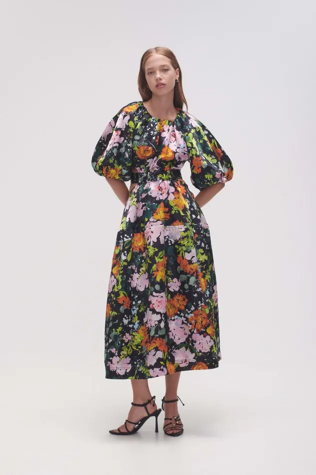 Aje Mimosa Cutout Midi Dress Midnight Floral Women Dresses