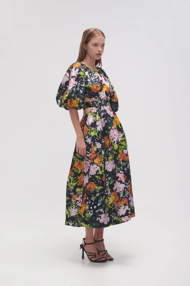 Aje Mimosa Cutout Midi Dress Midnight Floral Women Dresses