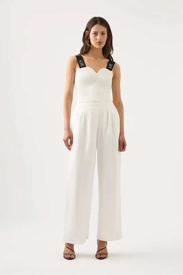 Aje Mira Logo Strap Knit Bustier Ivory Women Body and Crepe Knit