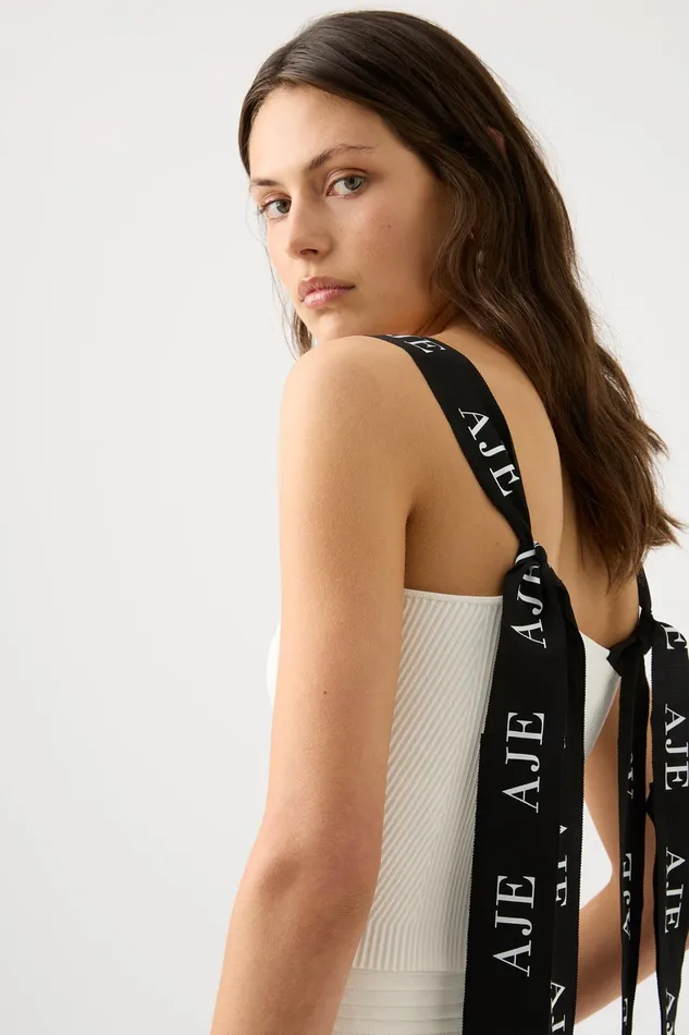 Aje Mira Logo Strap Knit Bustier Ivory Women Body and Crepe Knit