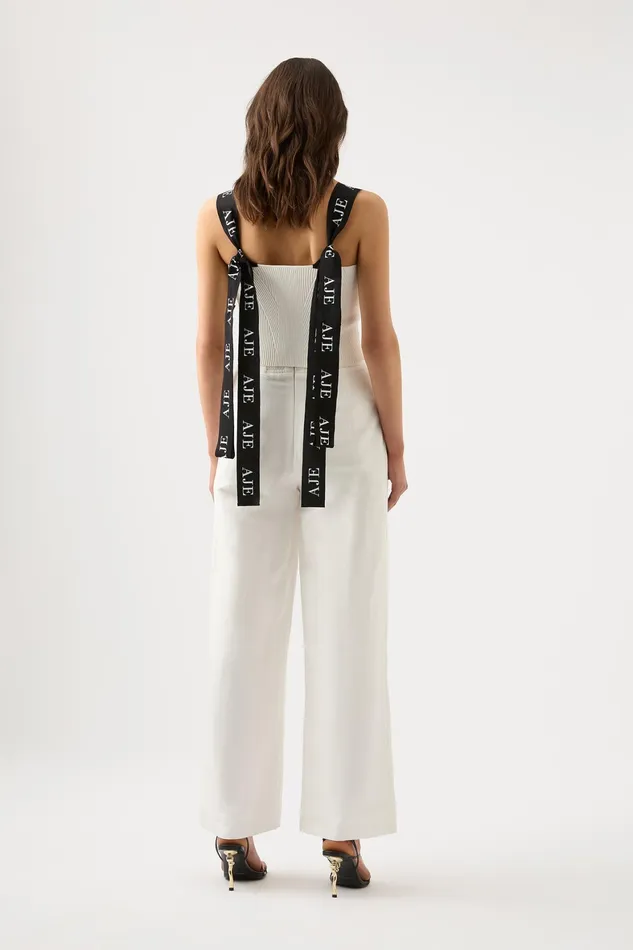 Aje Mira Logo Strap Knit Bustier Ivory Women Body and Crepe Knit