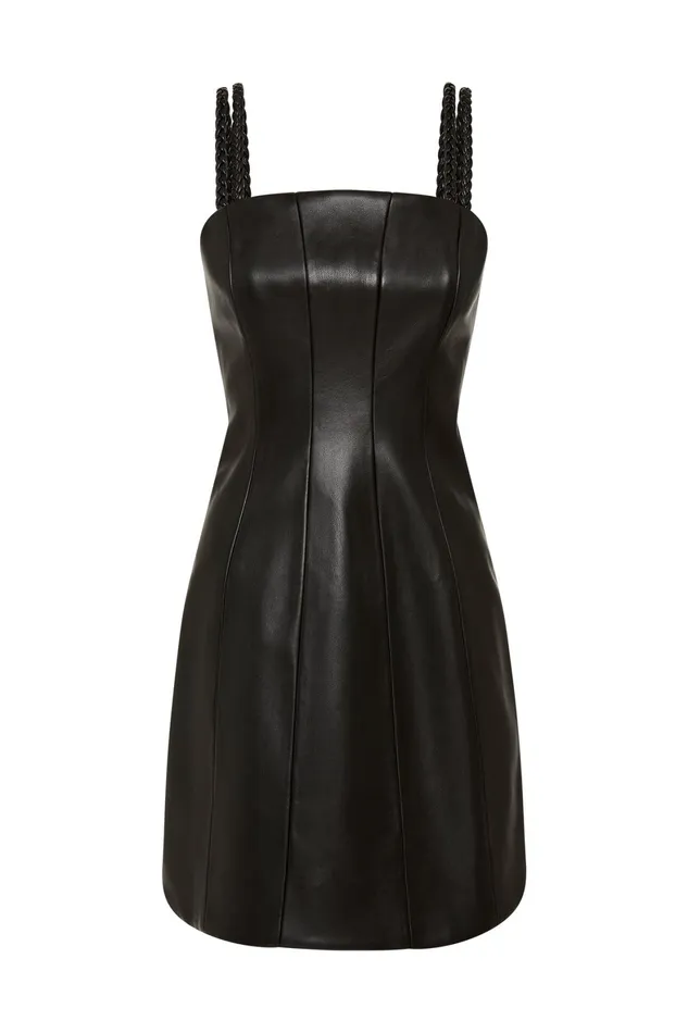 Aje Osa Braided Mini Dress Black Women Leather
