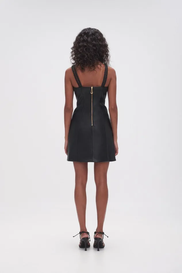 Aje Osa Braided Mini Dress Black Women Leather
