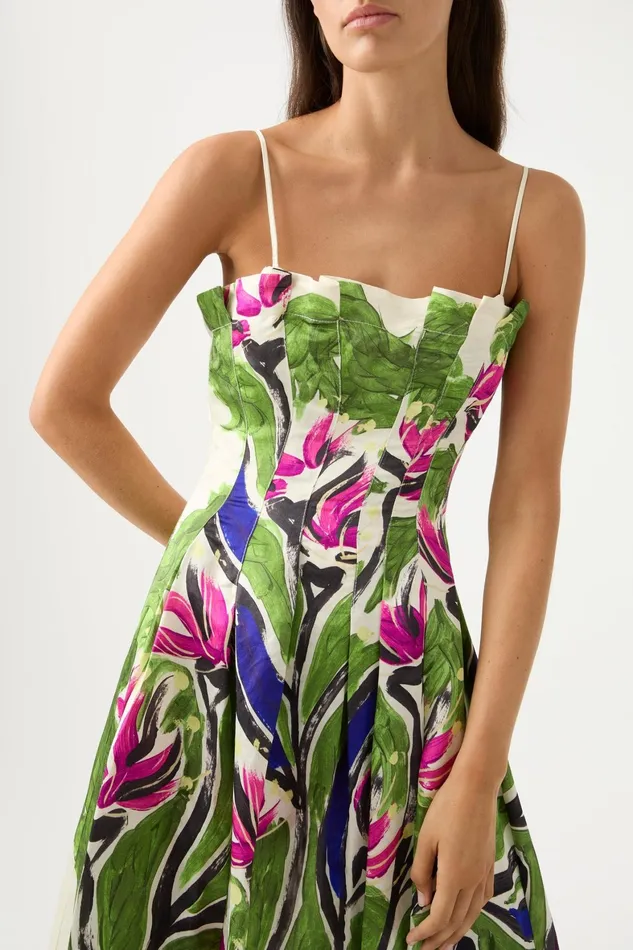 Aje Paradiso Cinched Midi Dress Native Gumnut Floral Women Dresses