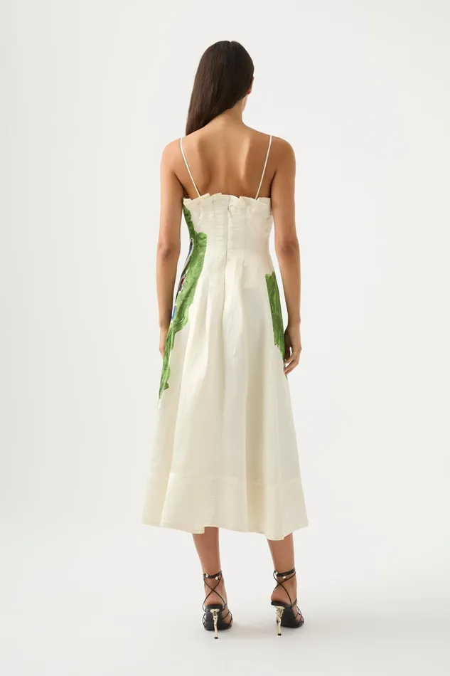 Aje Paradiso Cinched Midi Dress Native Gumnut Floral Women Dresses