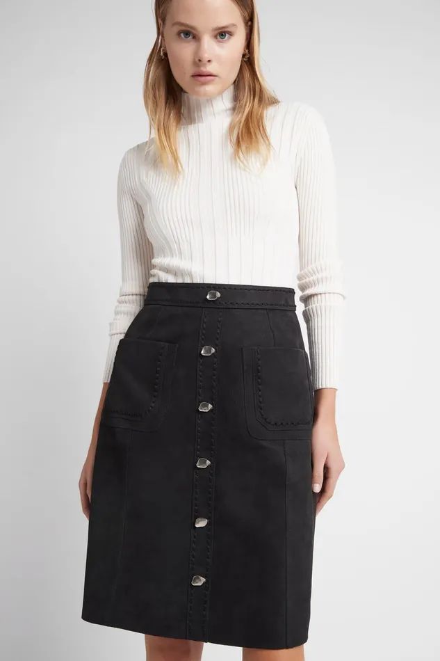 Aje Paris Leather Midi Skirt Black Women Skirts