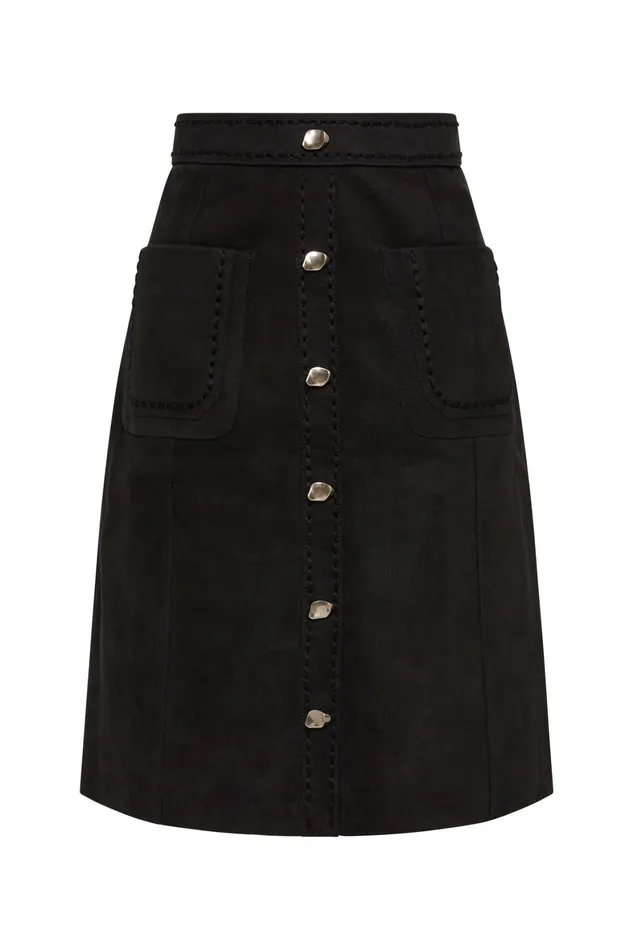Aje Paris Leather Midi Skirt Black Women Skirts