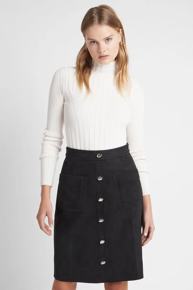 Aje Paris Leather Midi Skirt Black Women Skirts