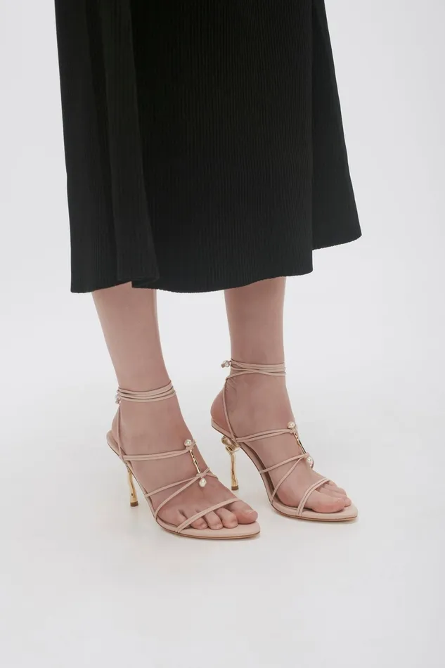 Aje Perenna Pearl Bar Strappy Heel Blush Pink Women Shoes
