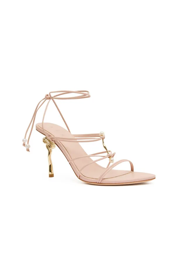 Aje Perenna Pearl Bar Strappy Heel Blush Pink Women Shoes