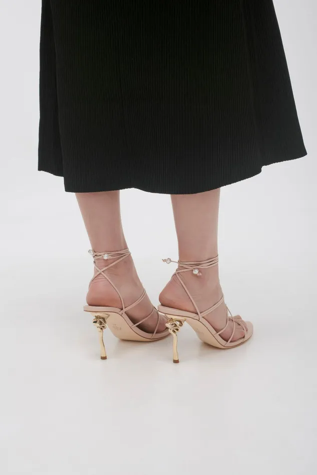 Aje Perenna Pearl Bar Strappy Heel Blush Pink Women Shoes