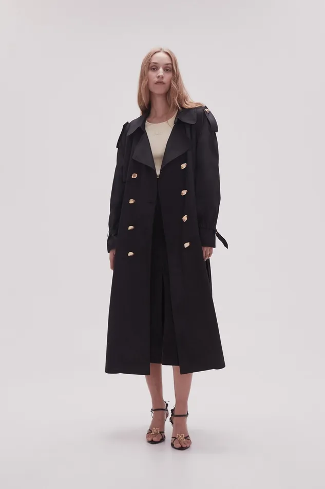 Aje Prima Pleat Trench Coat Black Women Blazers Jackets and Coats
