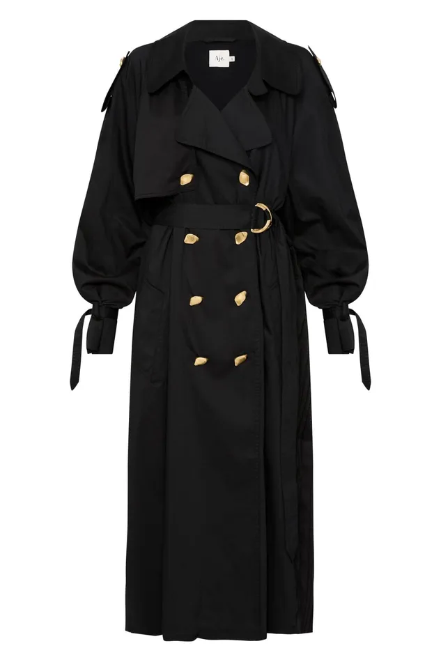 Aje Prima Pleat Trench Coat Black Women Blazers Jackets and Coats
